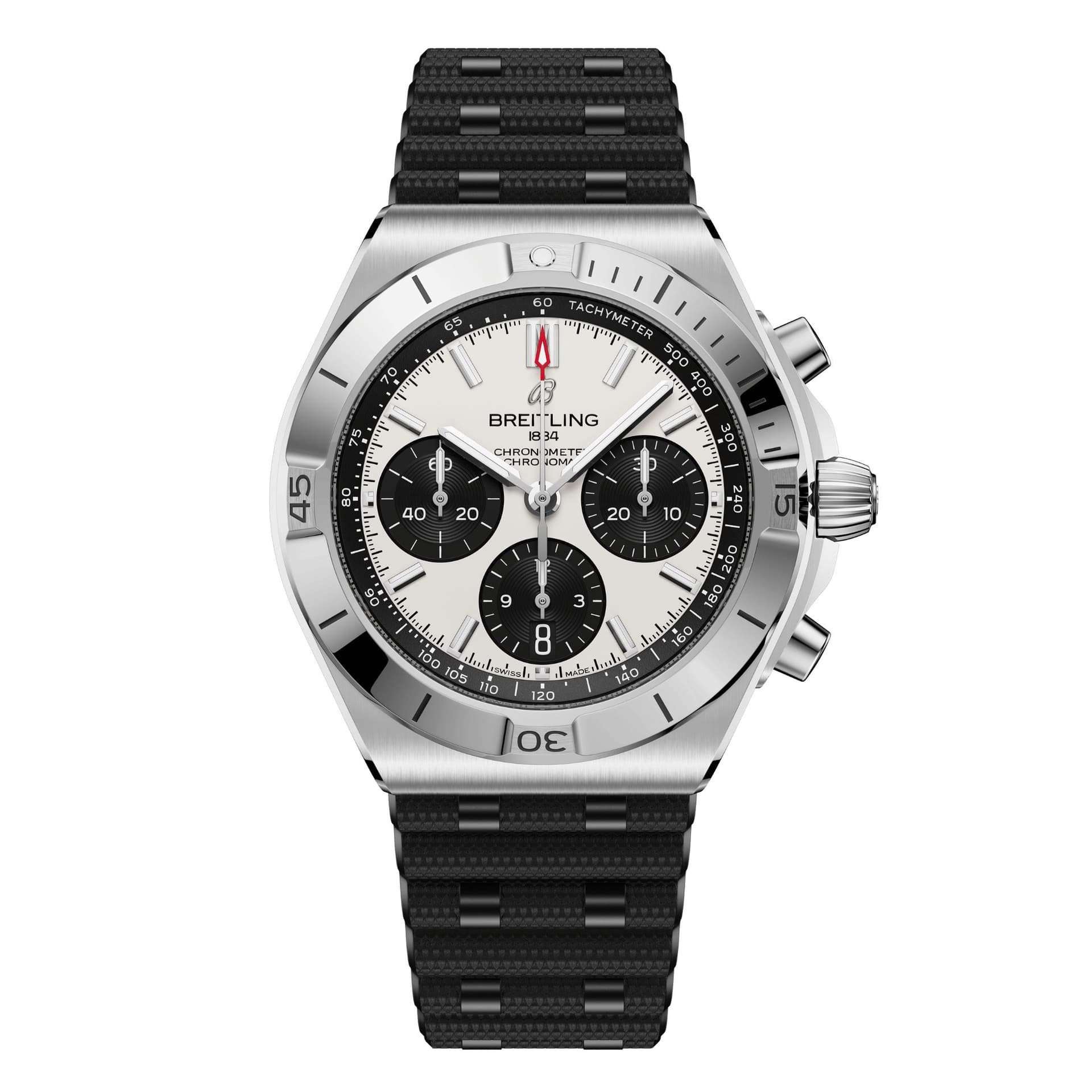 Breitling Montre Breitling Chronomat B01 Chronograph automatique cadran blanc bracelet caoutchouc 42 mm
