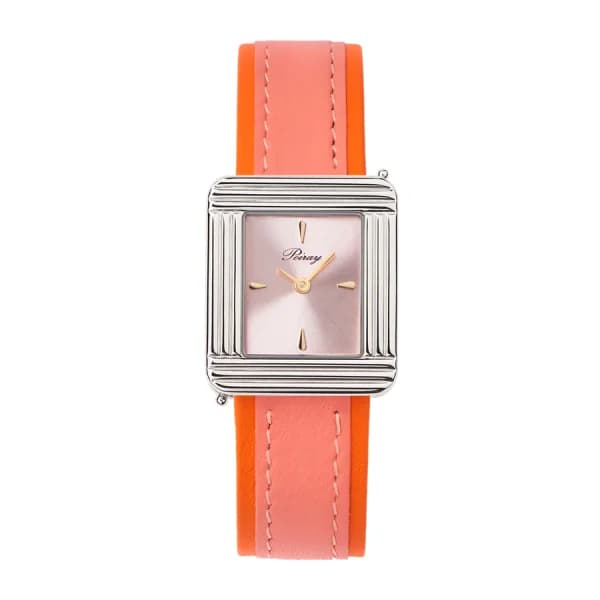 Poiray Montre Poiray Ma Première Acier Cadran Rose Bracelet Veau Sellier Rose