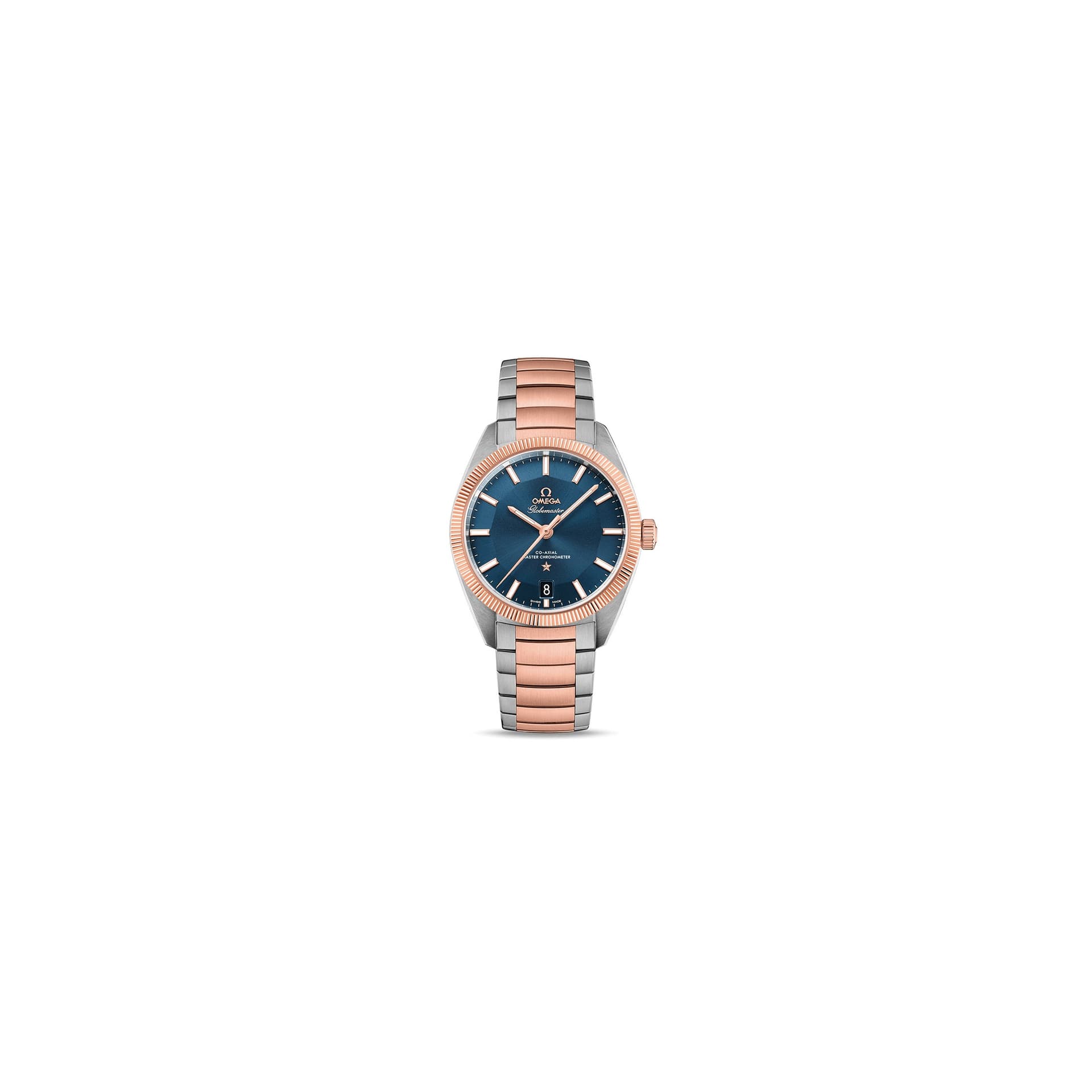 Omega Montre Omega Constellation Globemaster Co-Axial Master Chronometer cadran bleu bracelet acier et or rouge 39 mm