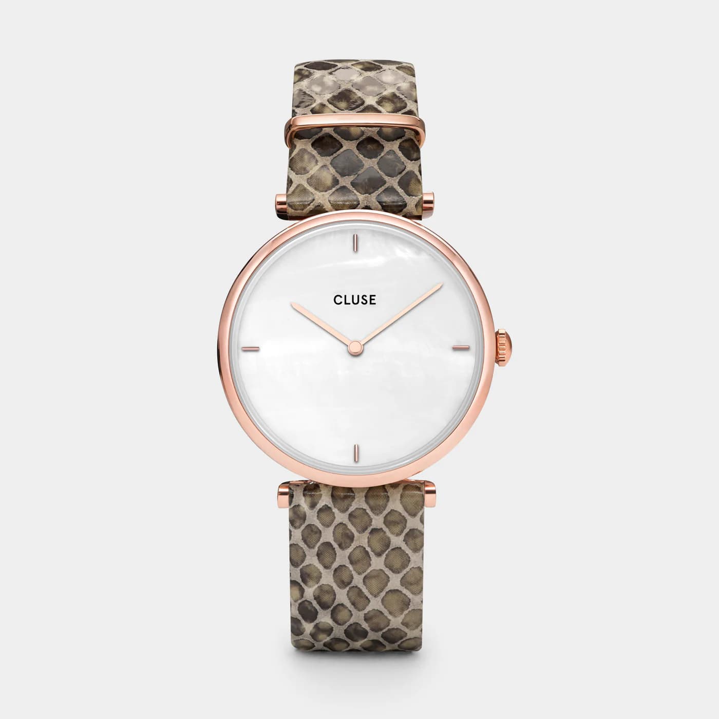 Cluse Triomphe Watch Leather, Almond Python, Rose Gold Colour