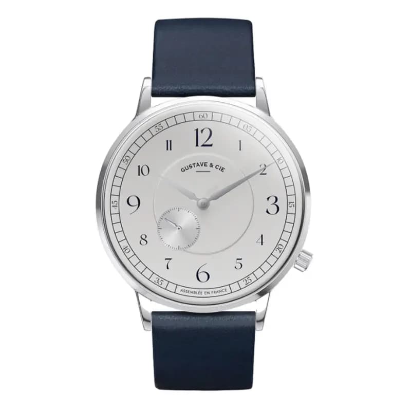 Gustave & Cie Montre 12H Hector Argent & Blanc Cuir Bleu Océan 40mm