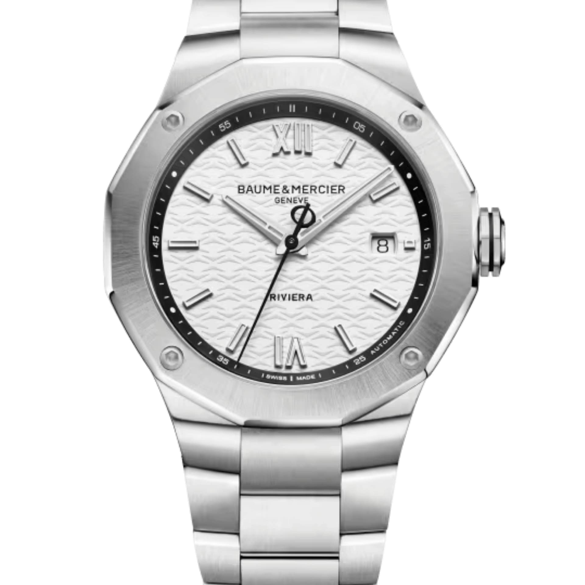 Baume & Mercier Montre Baume et Mercier Riviera automatique cadran blanc bracelet acier 42 mm