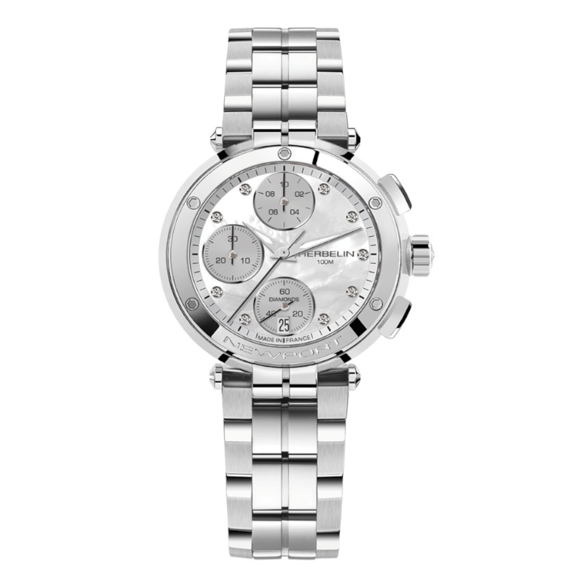 Michel Herbelin Montre Michel Herbelin Newport Chronographe quartz cadran nacre bracelet acier 35 mm