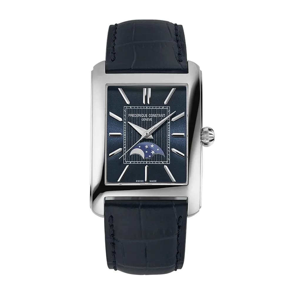 Frédérique Constant Montre Frédérique Constant Classics Carrée Moonphase Automatique Automatique Cadran Bleu foncé Bracelet Cuir - FC-333N4C6