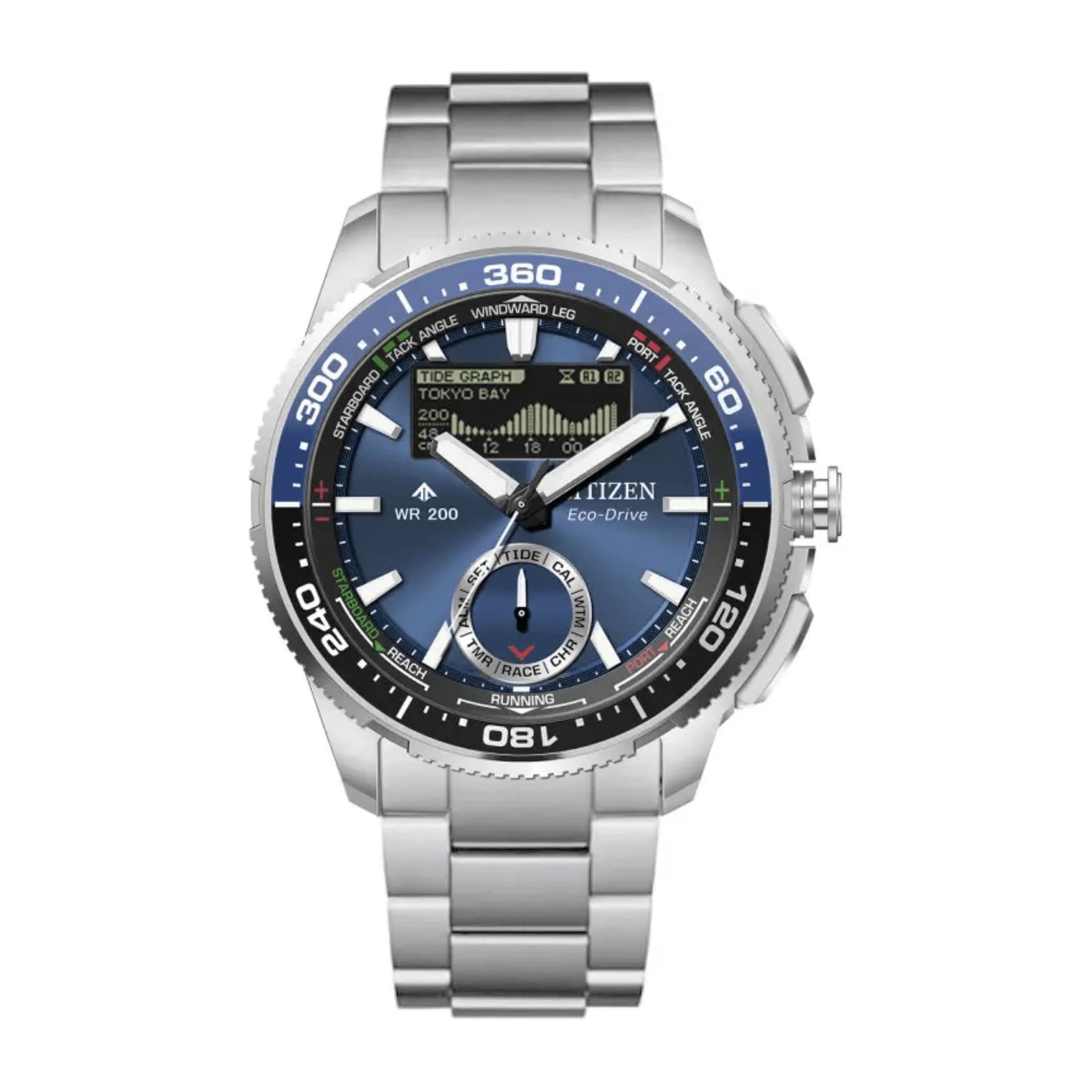Citizen Montre Citizen Promaster Marine Wave Tracker Eco-Drive cadran bleu bracelet acier 42 mm