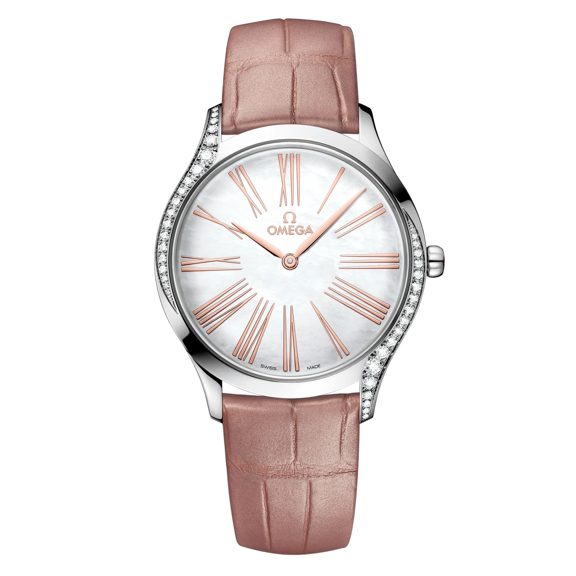 Omega Montre Omega de Ville Trésor quartz cadran nacre blanche bracelet cuir beige 36 mm