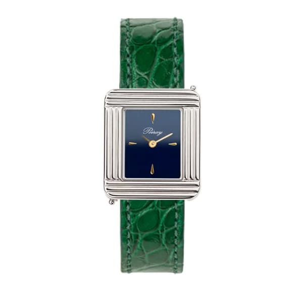 Poiray Montre Poiray Ma Première Acier Cadran Bleu Bracelet Alligator Vert