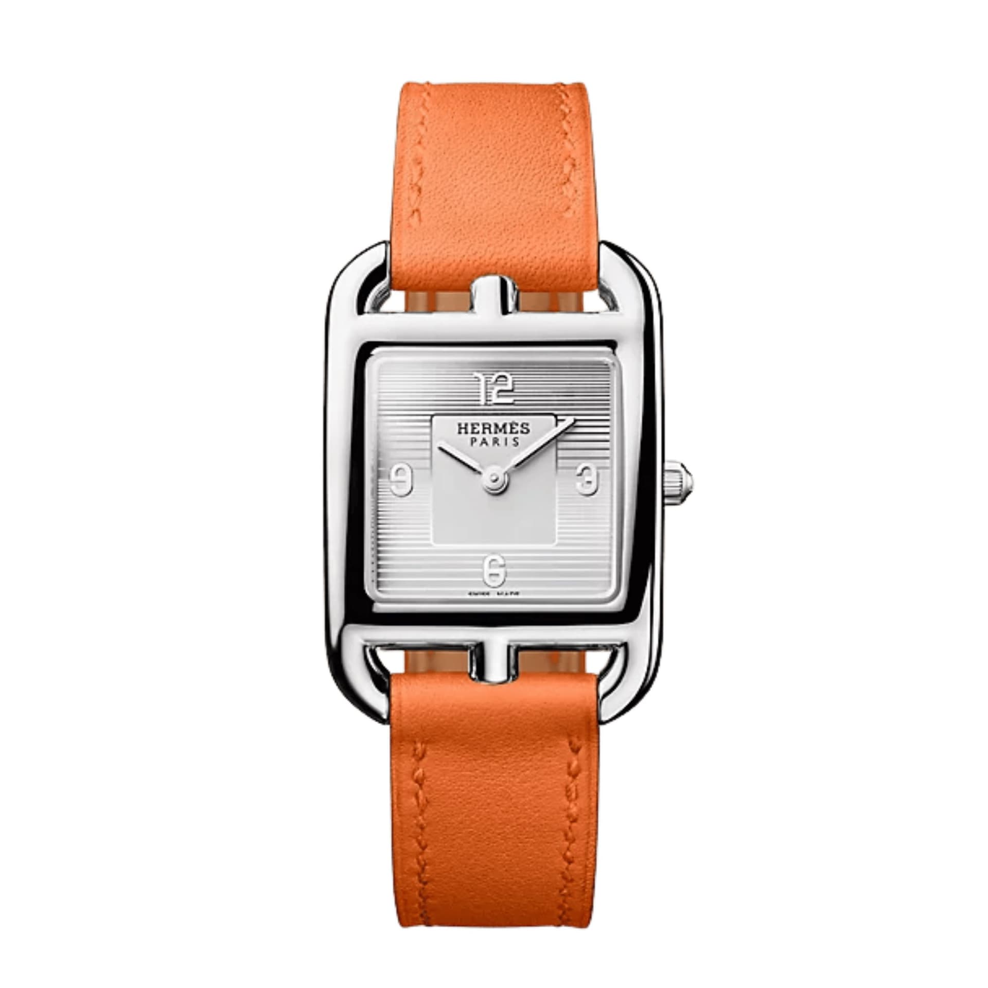 Hermès Montre HERMÈS Cape Cod Petit Modèle quartz cadran argenté bracelet cuir orange 31 mm