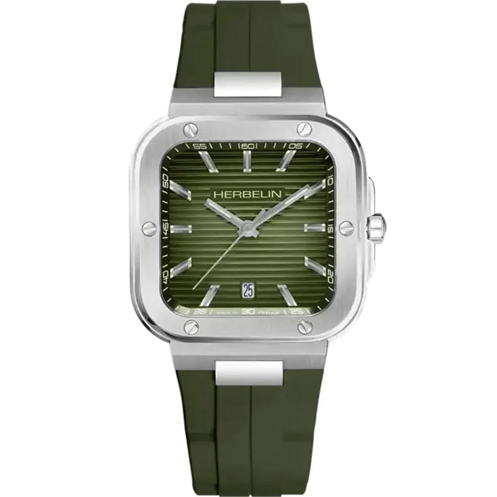 Michel Herbelin Montre Herbelin Collection Cap Camarat Square en Caoutchouc Kaki