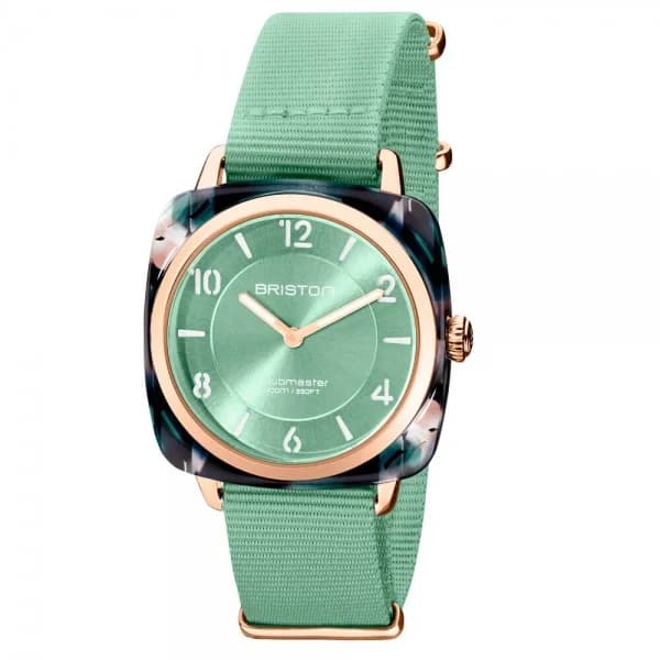 Briston Montre Briston Clubmaster Chic Acétate Bracelet Nato Vert d'Eau
