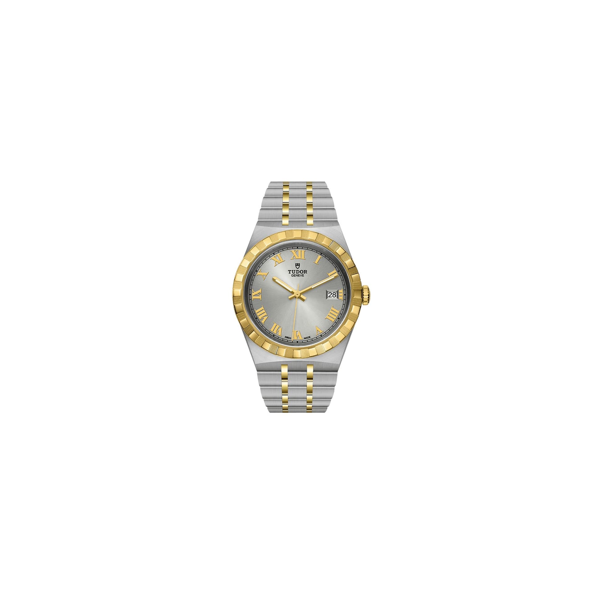 Tudor Montre Tudor Royal automatique cadran argenté bracelet acier et or jaune 38 mm