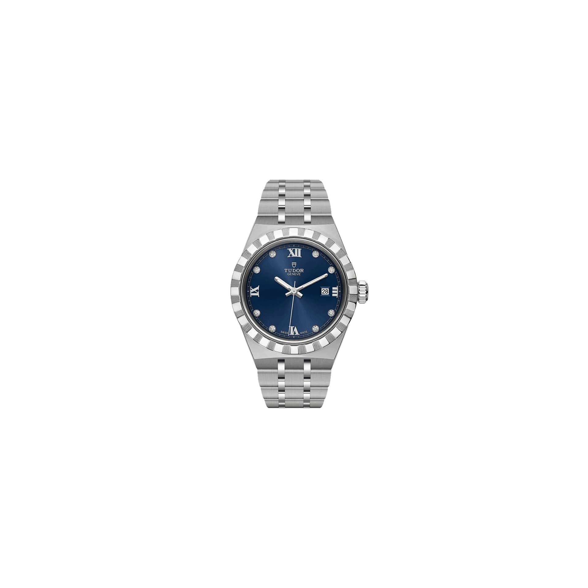 Tudor Montre Tudor Royal automatique index diamants cadran bleu bracelet acier 28 mm