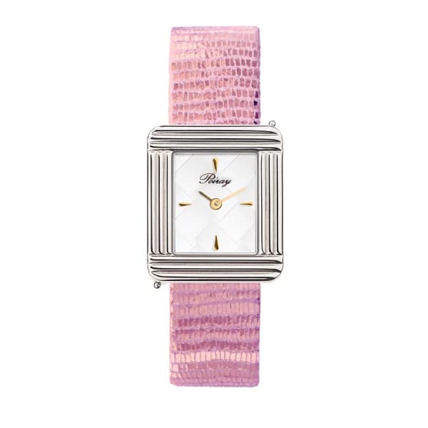 Poiray Montre Poiray Ma Première Cadran Blanc Texturé Bracelet Chèvre Rose