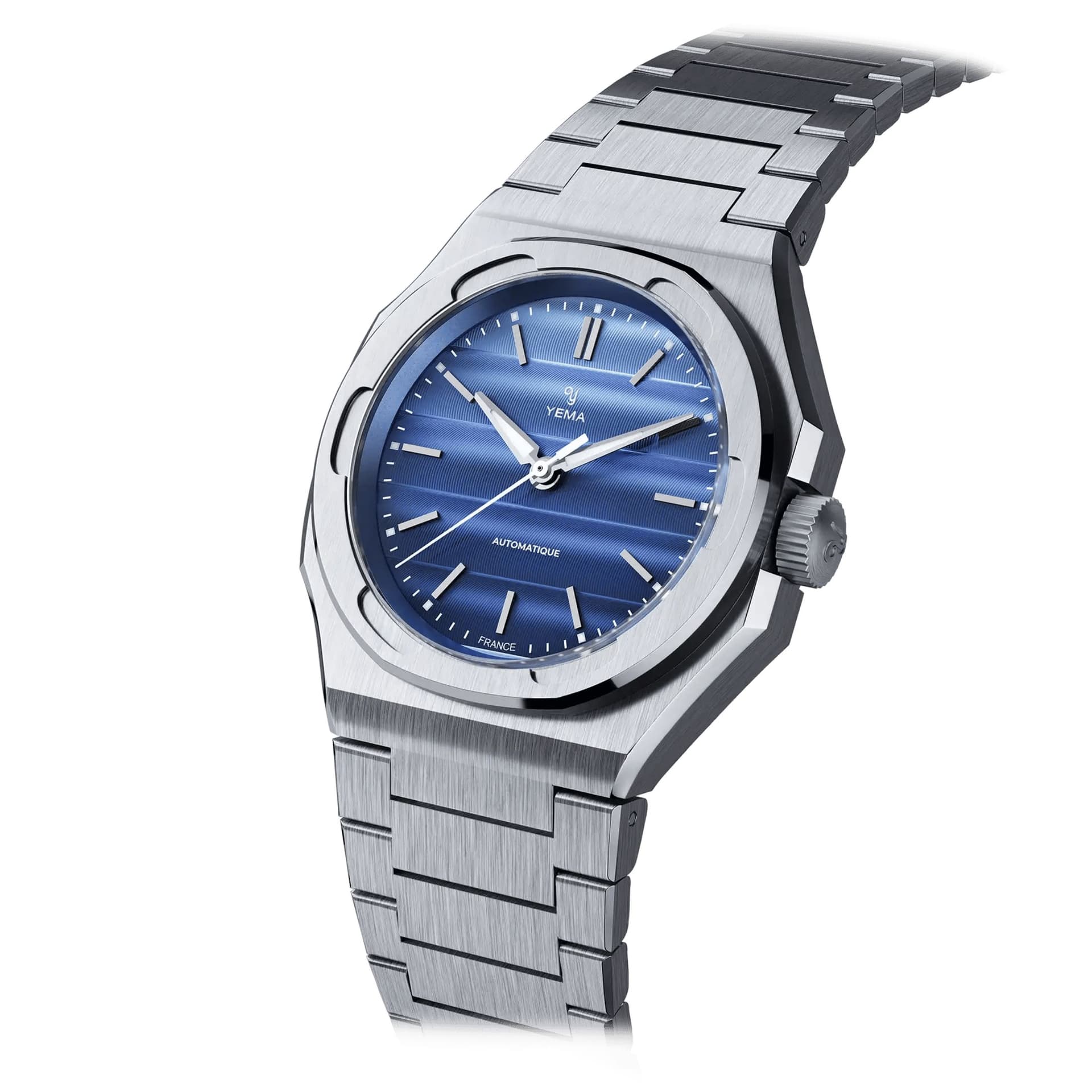 Yema Montre Yema Wristmaster Traveller automatique cadran bleu bracelet acier 39 mm