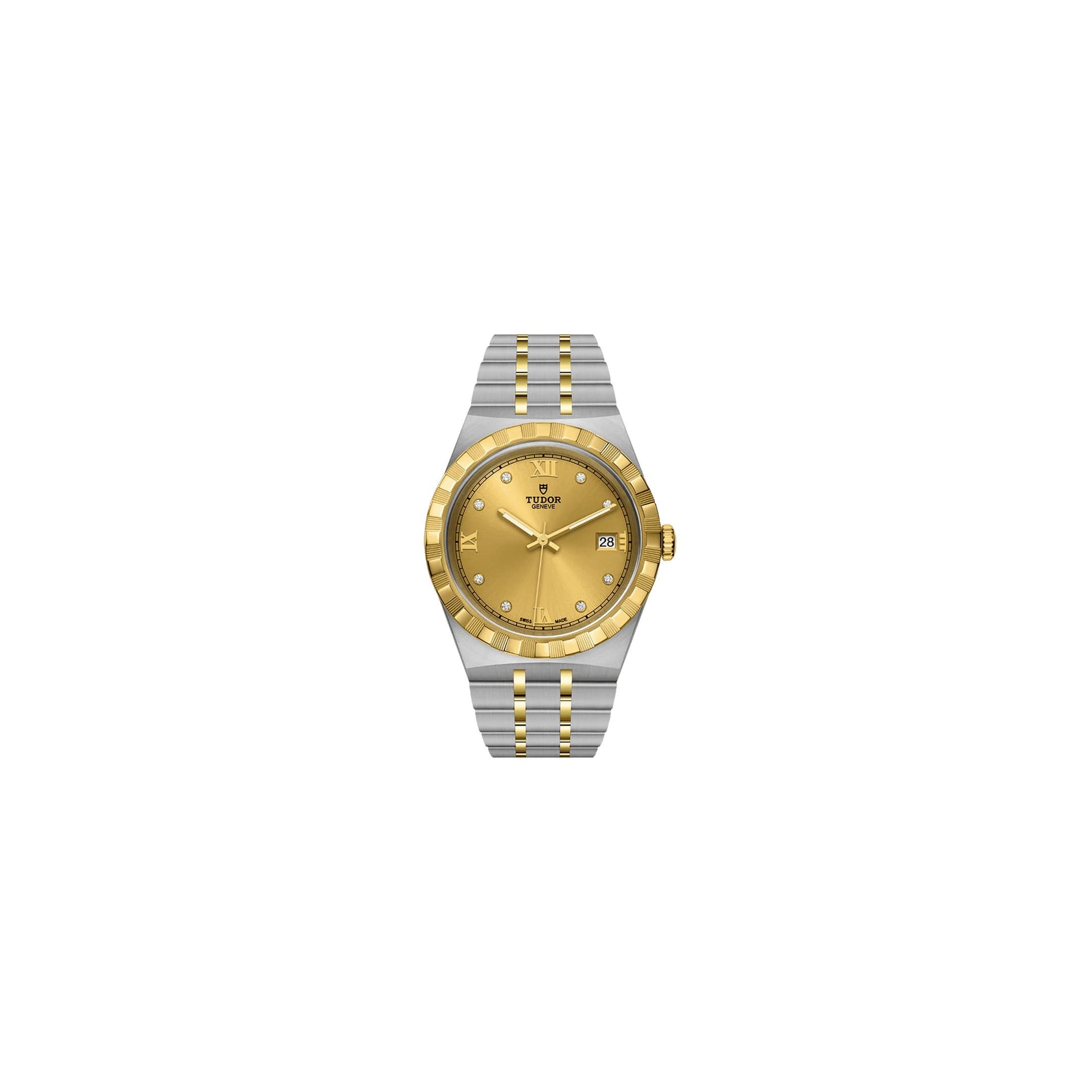 Tudor Montre Tudor Royal automatique index diamants cadran champagne bracelet acier et or jaune 38 mm
