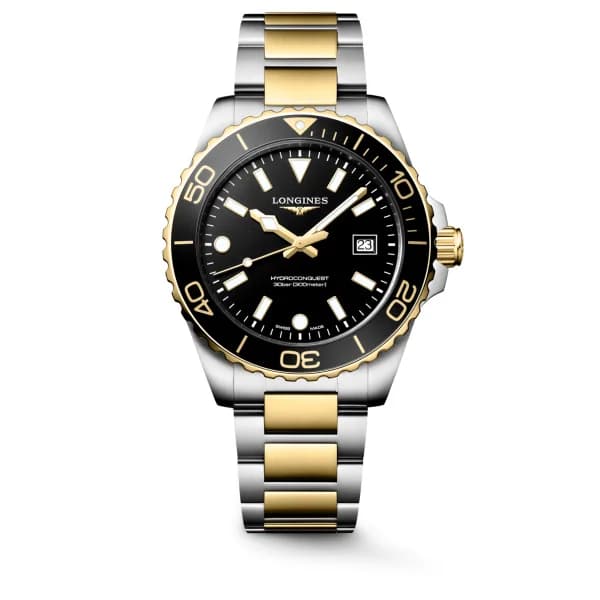 Longines Montre Longines HydroConquest 42mm Quartz Acier &amp; PVD Or Jaune Cadran Noir Sablé