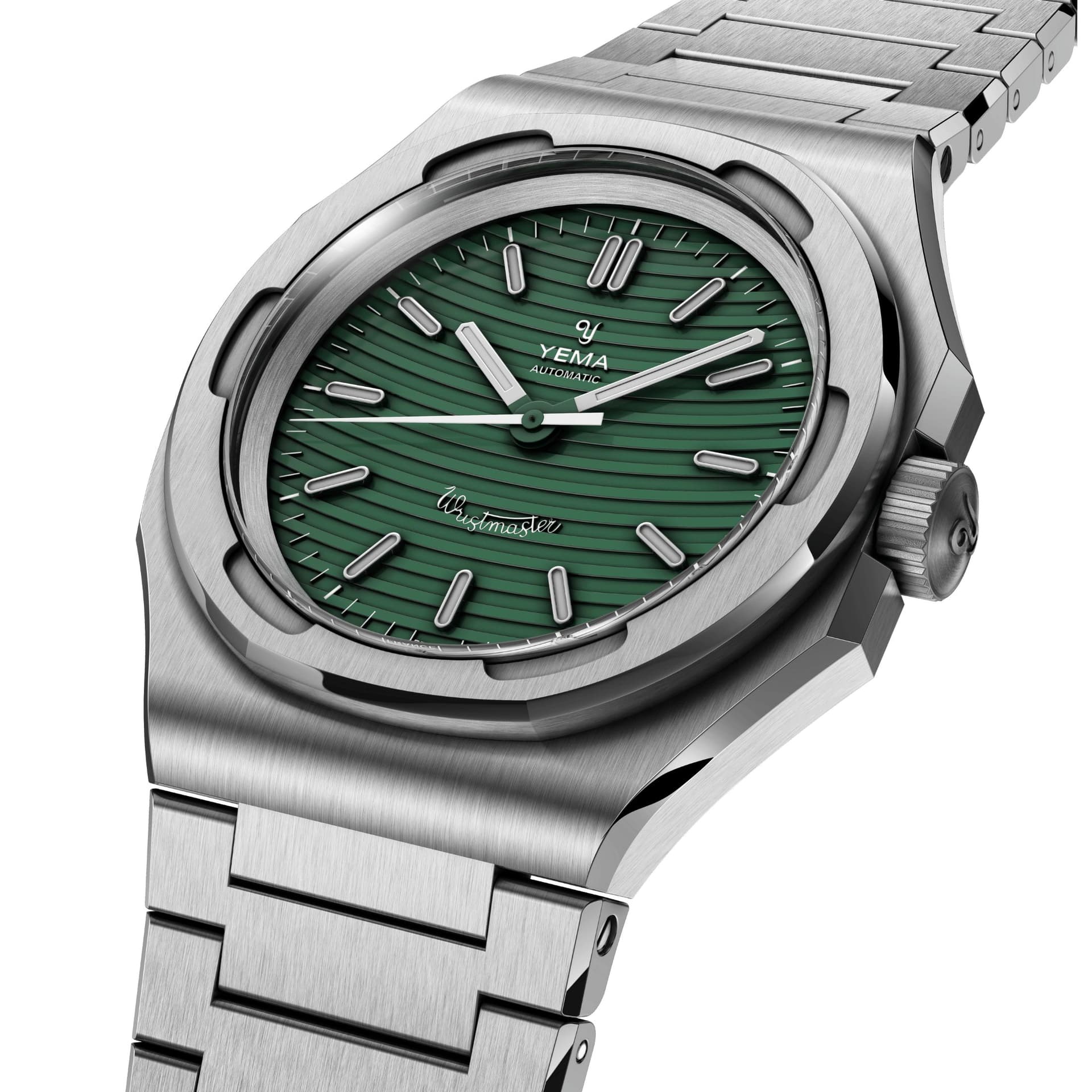 Yema Montre Yema Wristmaster Traveller Micro-Rotor automatique cadran vert bracelet acier 39 mm