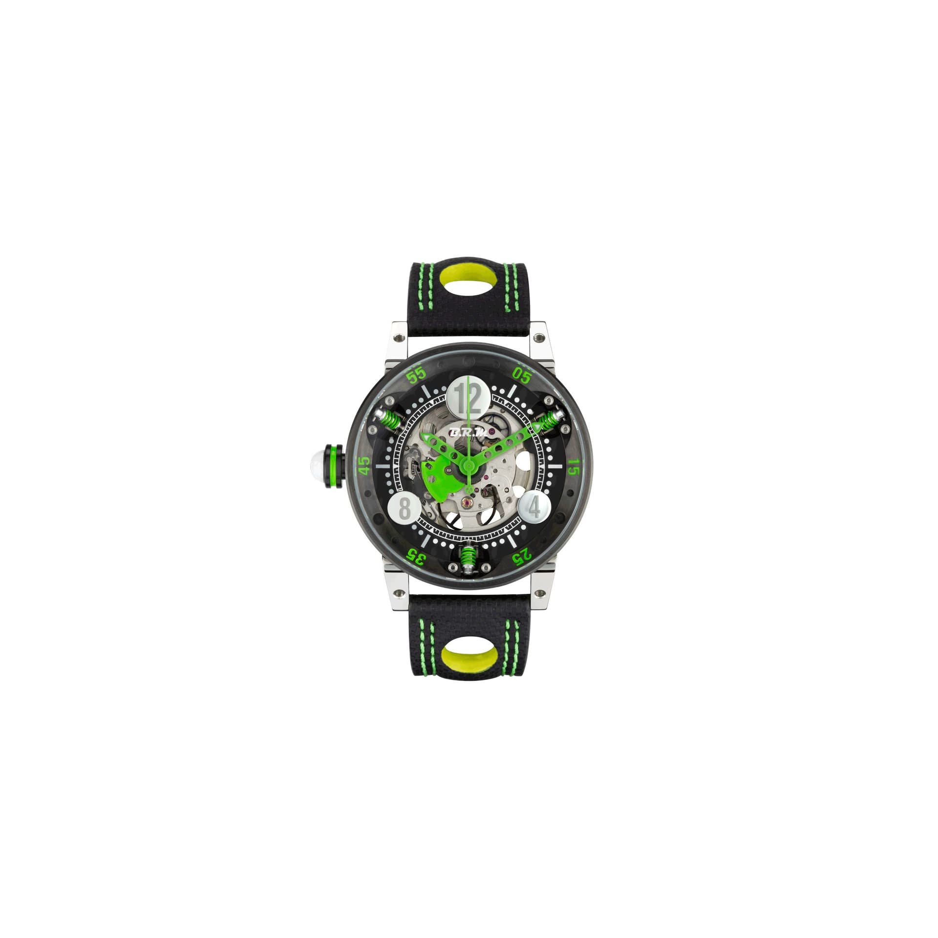 BRM Montre BRM GF6 automatique inox traité PVD noir aiguilles vertes 44 mm