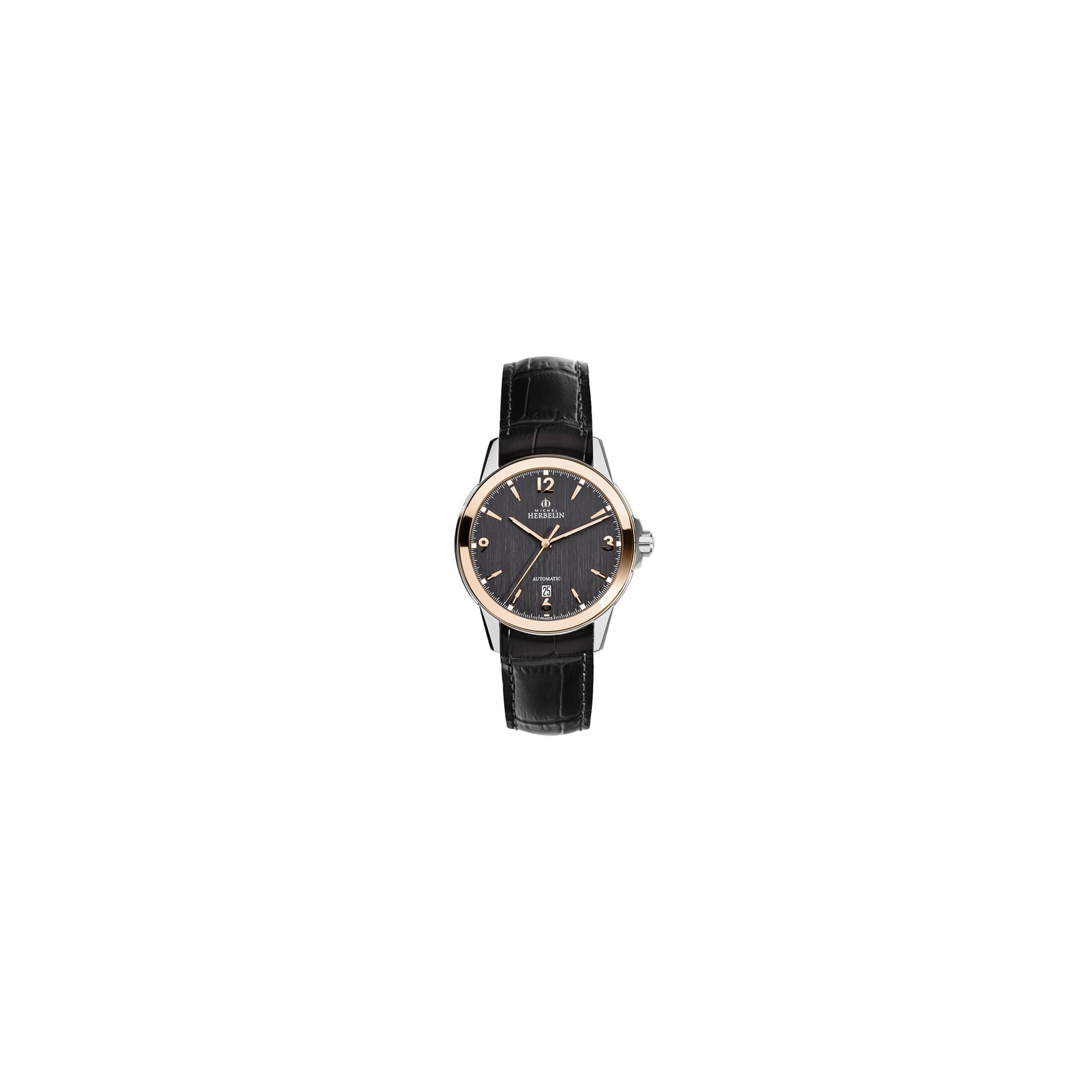 Michel Herbelin Montre Michel Herbelin Ambassade automatique cadran anthracite bracelet cuir noir 41 mm
