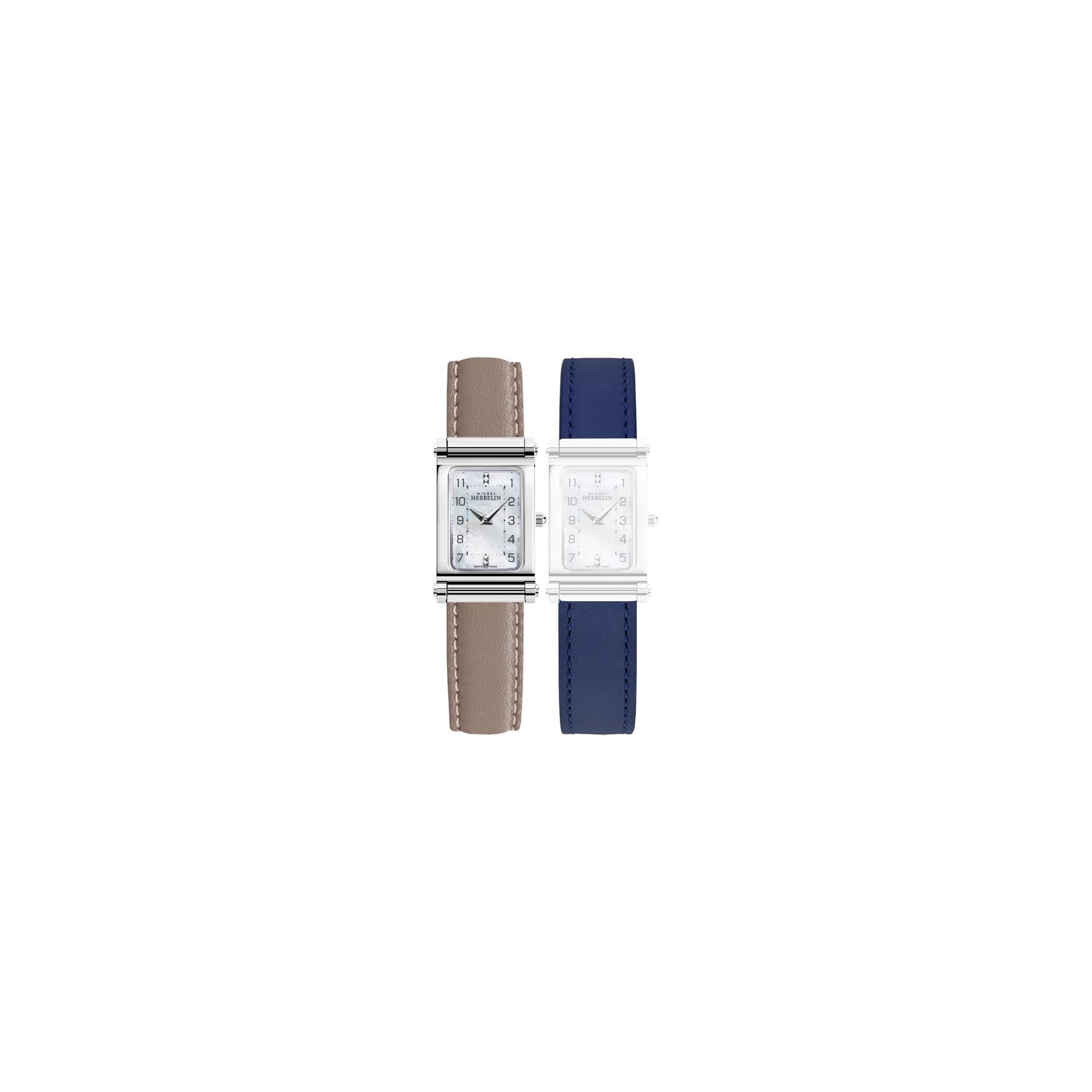 Michel Herbelin Montre Michel Herbelin Coffret Antarès quartz cadran nacre bracelet cuir gris et bleu