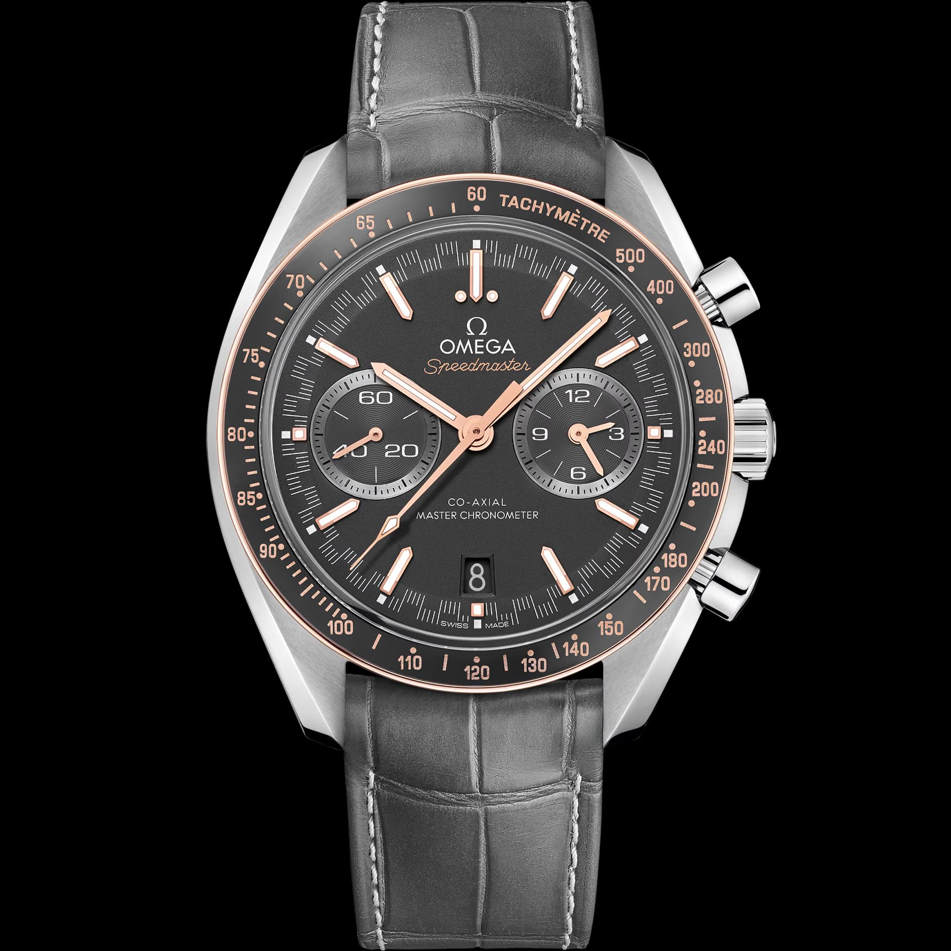 Omega Speedmaster 44,25 mm, Stahl mit Lederarmband