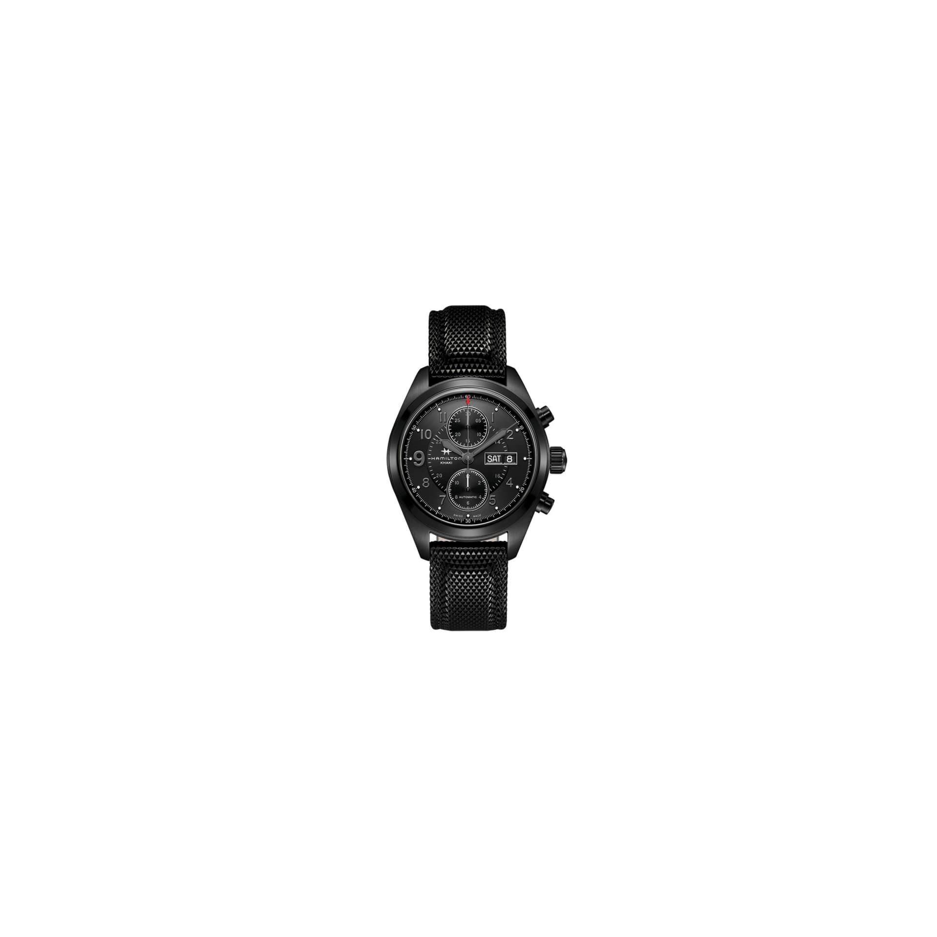 Hamilton Montre Hamilton Khaki Field cadran noir bracelet caoutchouc noir 42 mm