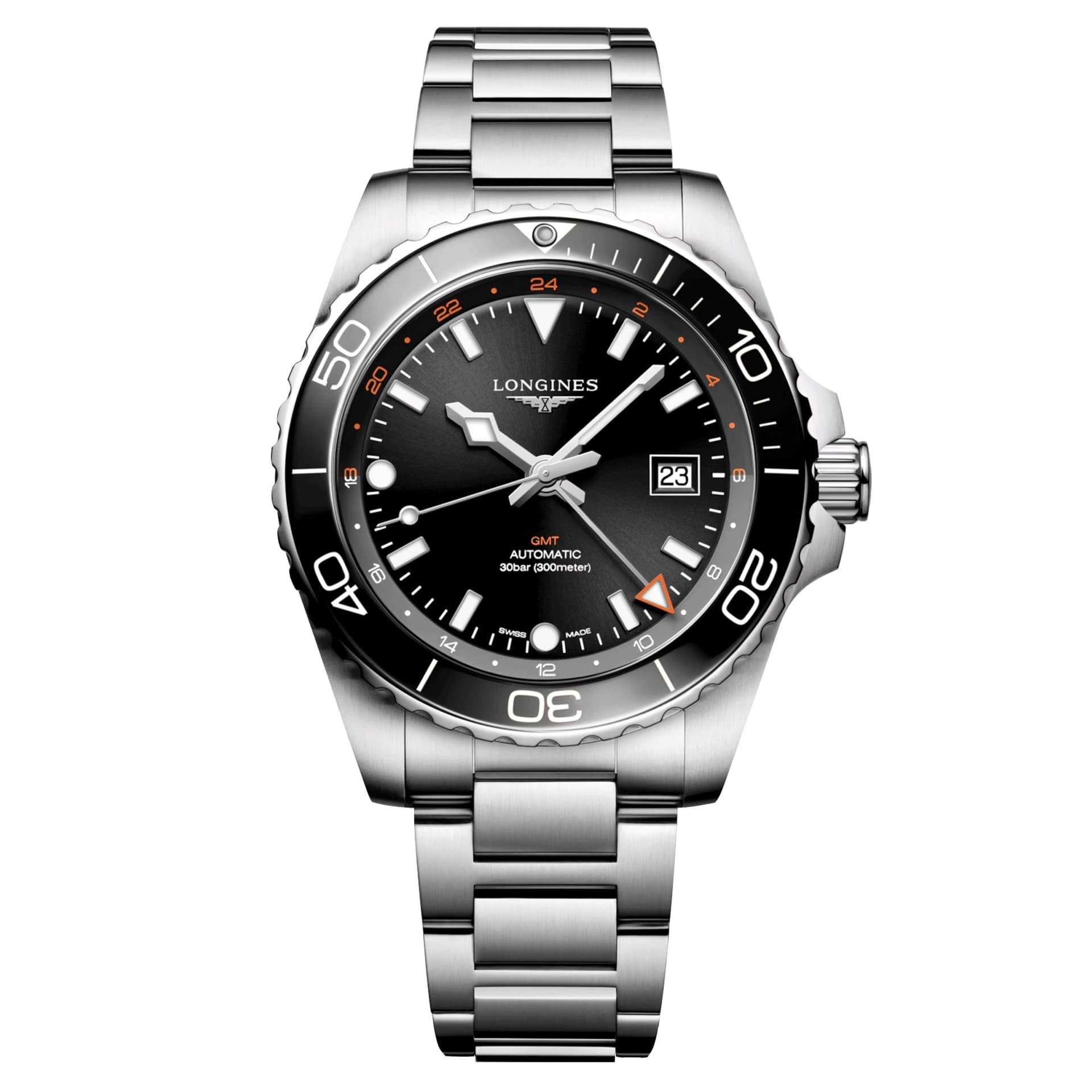 Longines Montre Longines Hydroconquest GMT automatique cadran noir bracelet acier 43 mm