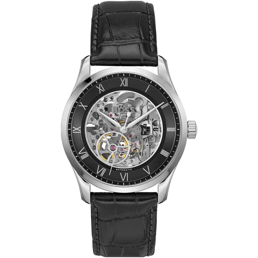 Hugo Boss Montre Automatique Boss Collection Principle Automatique en Cuir Noir