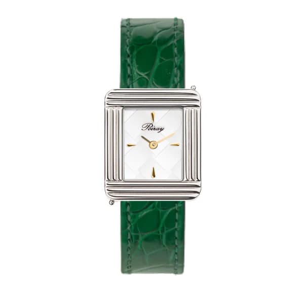 Poiray Montre Poiray Ma Première Cadran Blanc Texturé Bracelet Alligator Vert