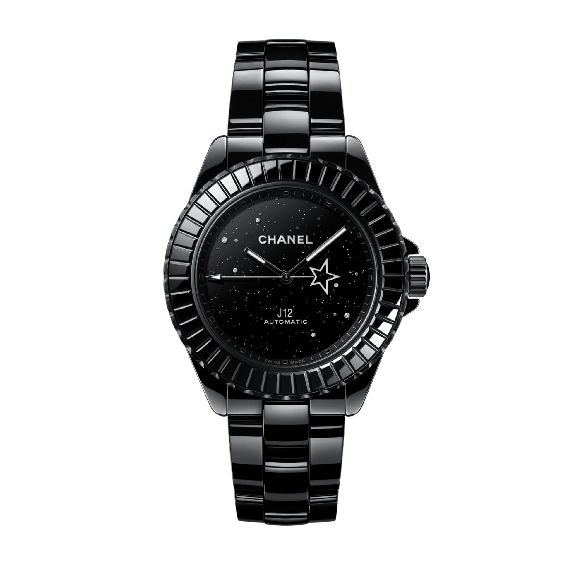 Chanel Montre CHANEL J12 Interstellar automatique cadran noir laqué diamants bracelet céramique 38 mm
