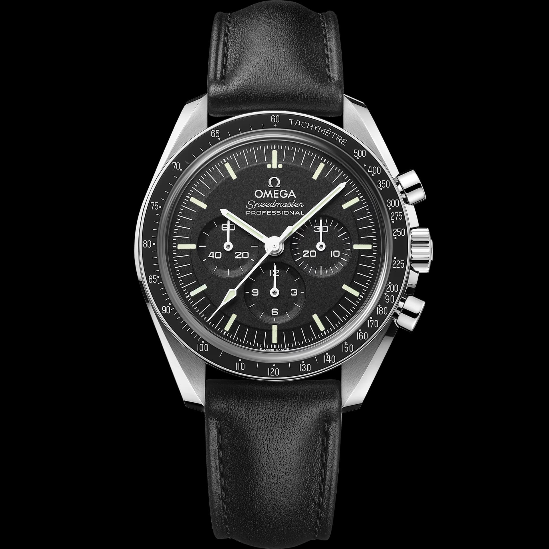 Omega Speedmaster 42 mm, acier sur bracelet en cuir
