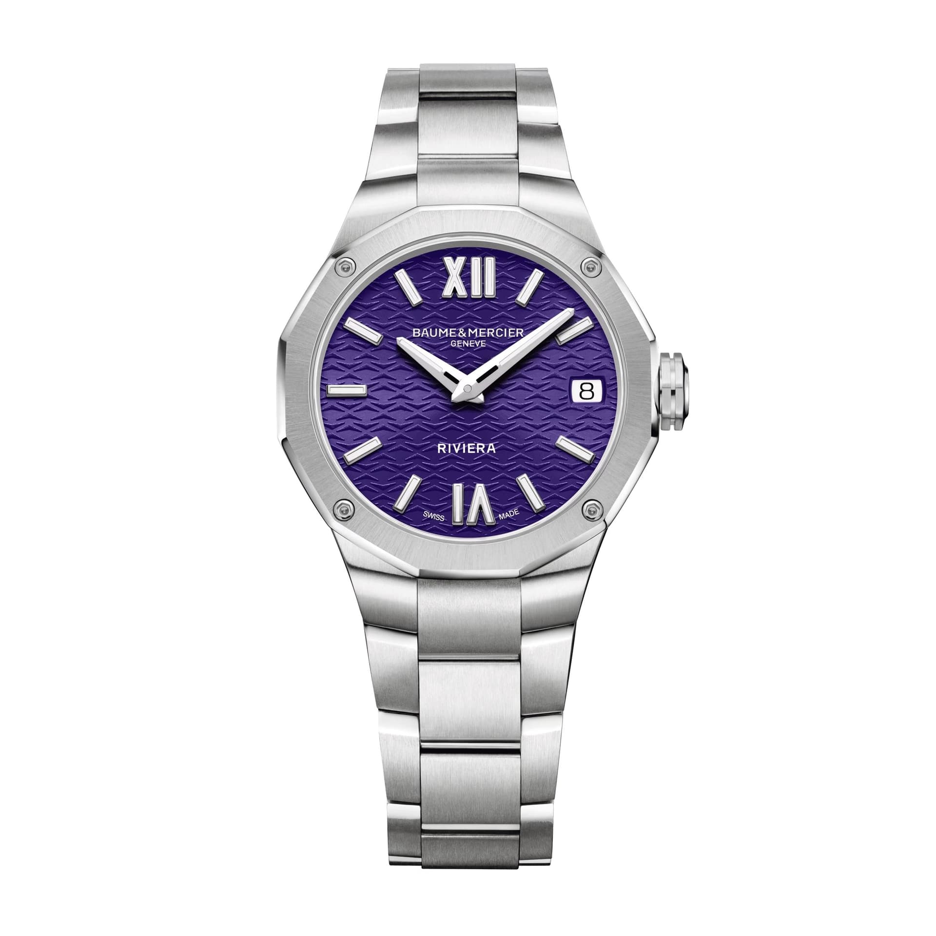 Baume & Mercier Montre Baume et Mercier Riviera quartz cadran violet bracelet acier 33 mm