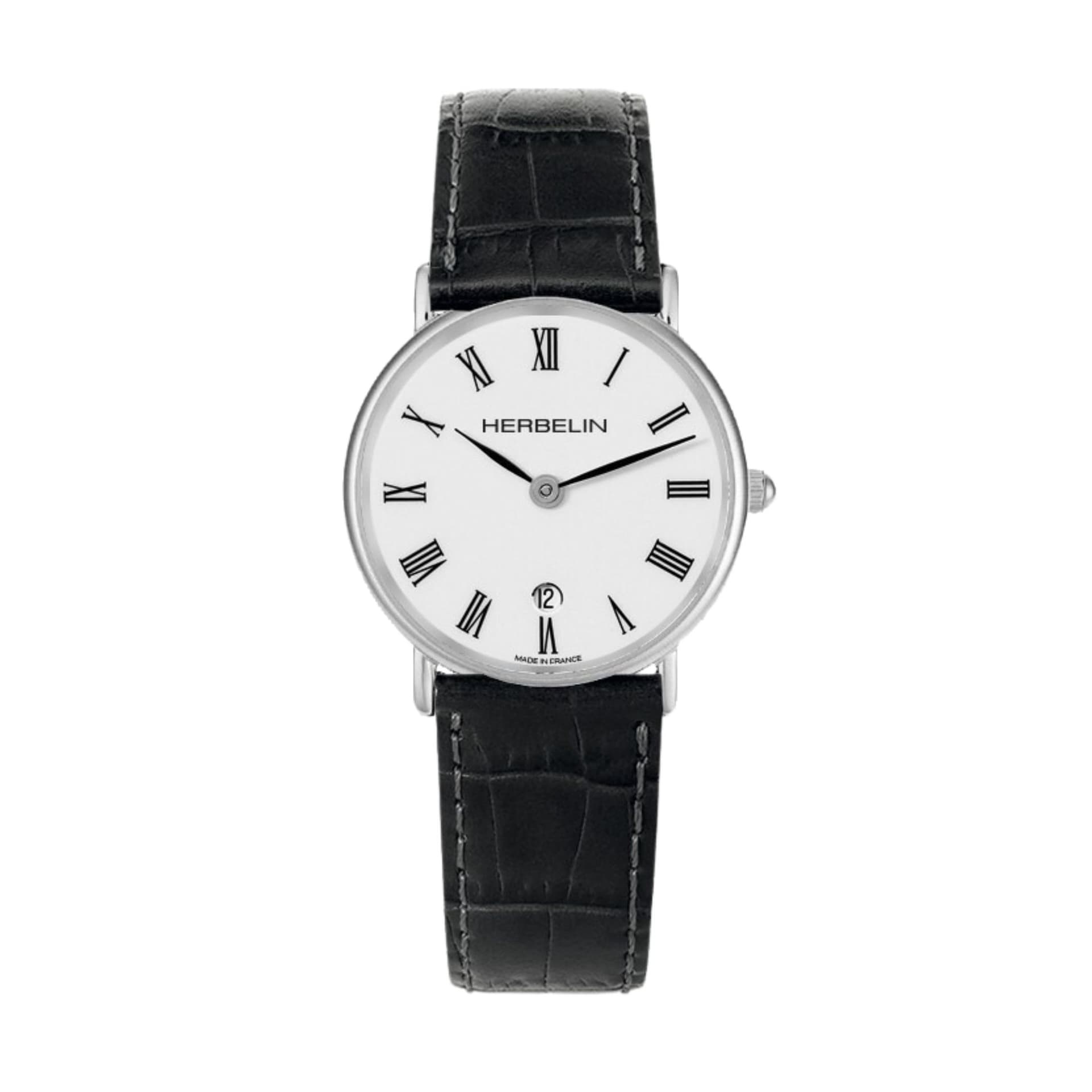 Michel Herbelin Montre Herbelin Classique quartz cadran blanc bracelet cuir noir 26 mm