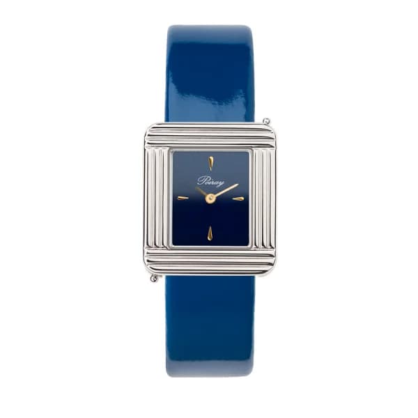 Poiray Montre Poiray Ma Première Acier Cadran Bleu Bracelet Veau Vernis Bleu