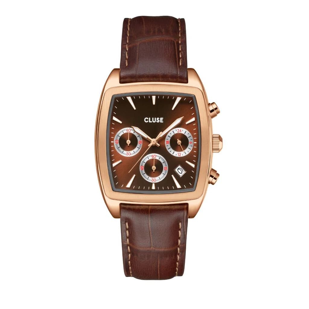 Cluse Quartaut Chrono Watch leather, Brown, Rose gold Colour