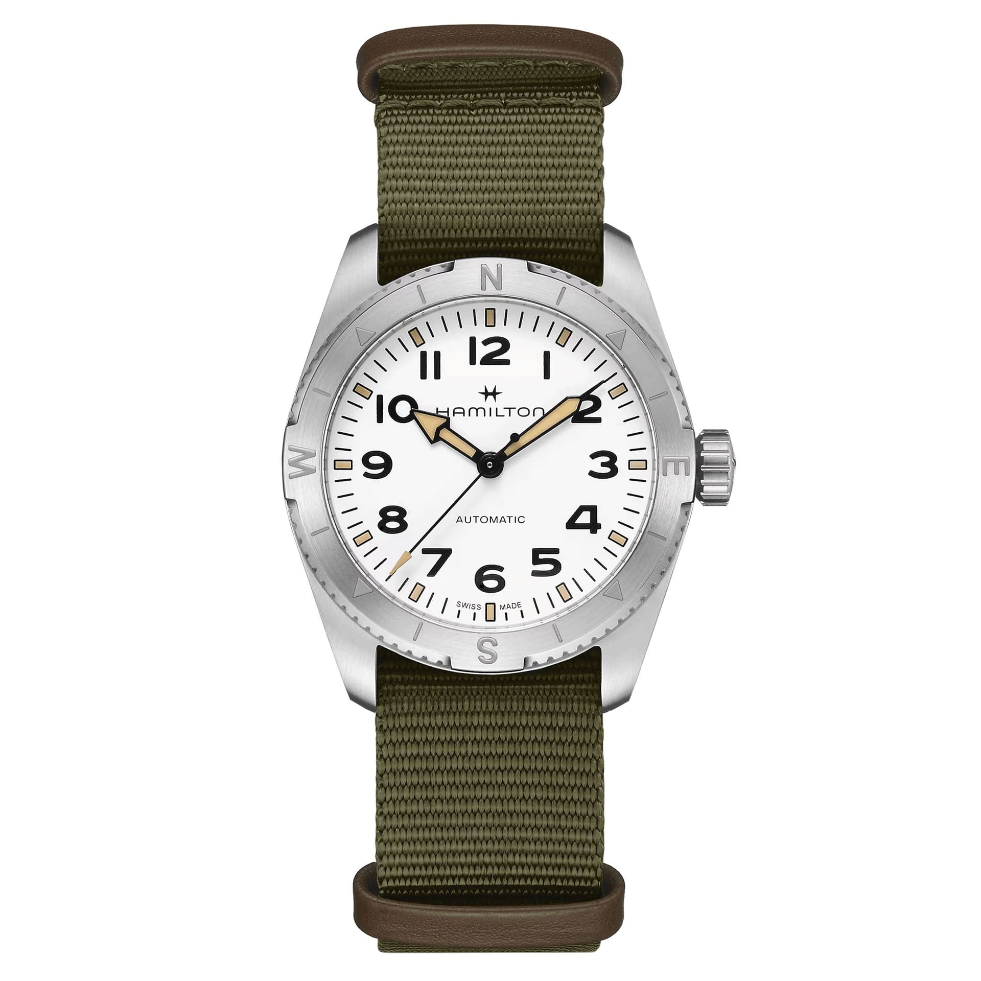Hamilton Montre Hamilton Khaki Field Expedition automatique cadran blanc bracelet NATO vert 37 mm