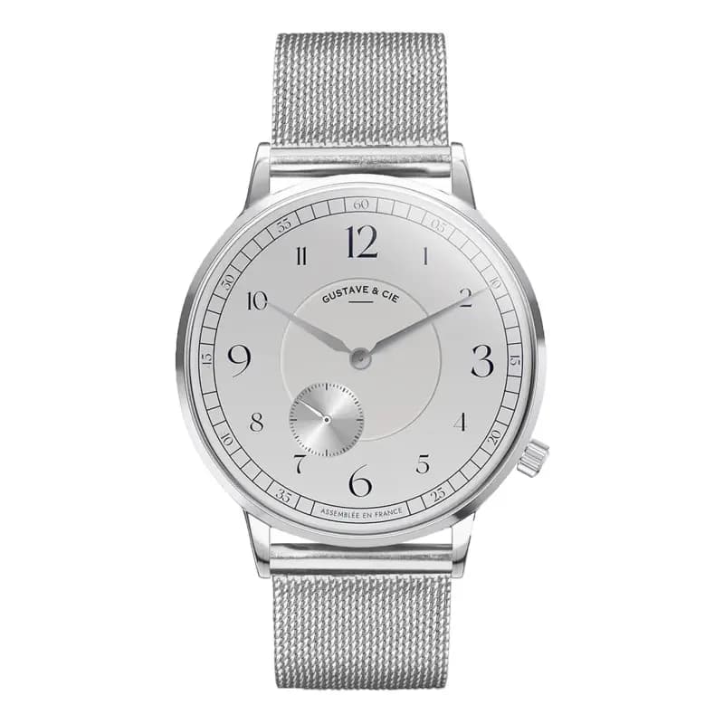 Gustave & Cie Montre 12H Hector Argent & Blanc Milanais Argent 36mm