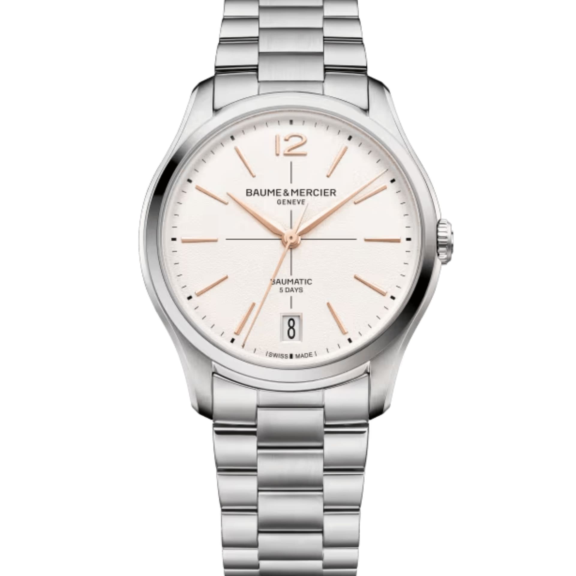 Baume & Mercier Montre Baume et Mercier Clifton automatique cadran blanc bracelet acier 39 mm