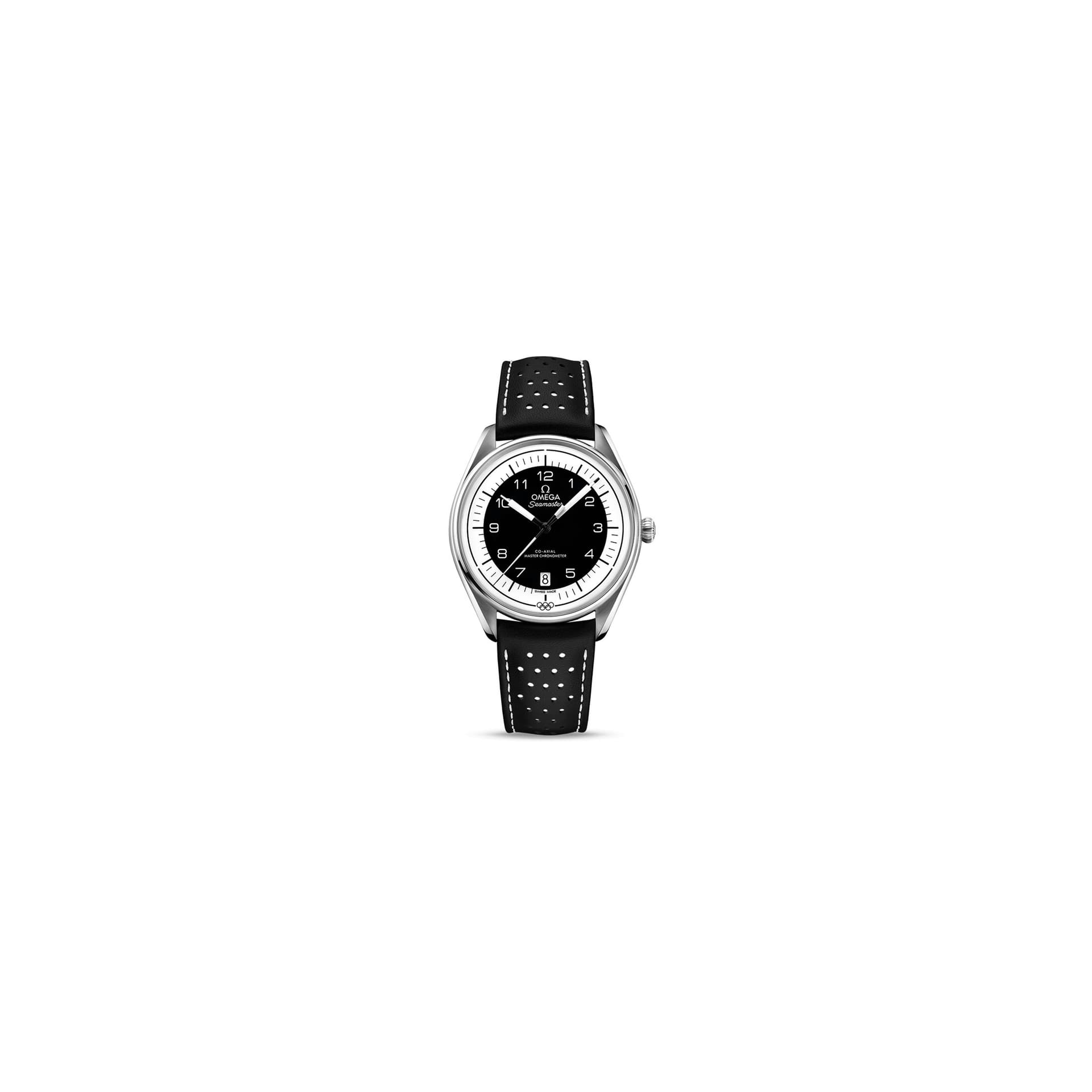 Omega Montre Omega Seamaster Jeux Olympiques cadran blanc bracelet cuir noir Edition limitée 2032 ex. 39,5 mm