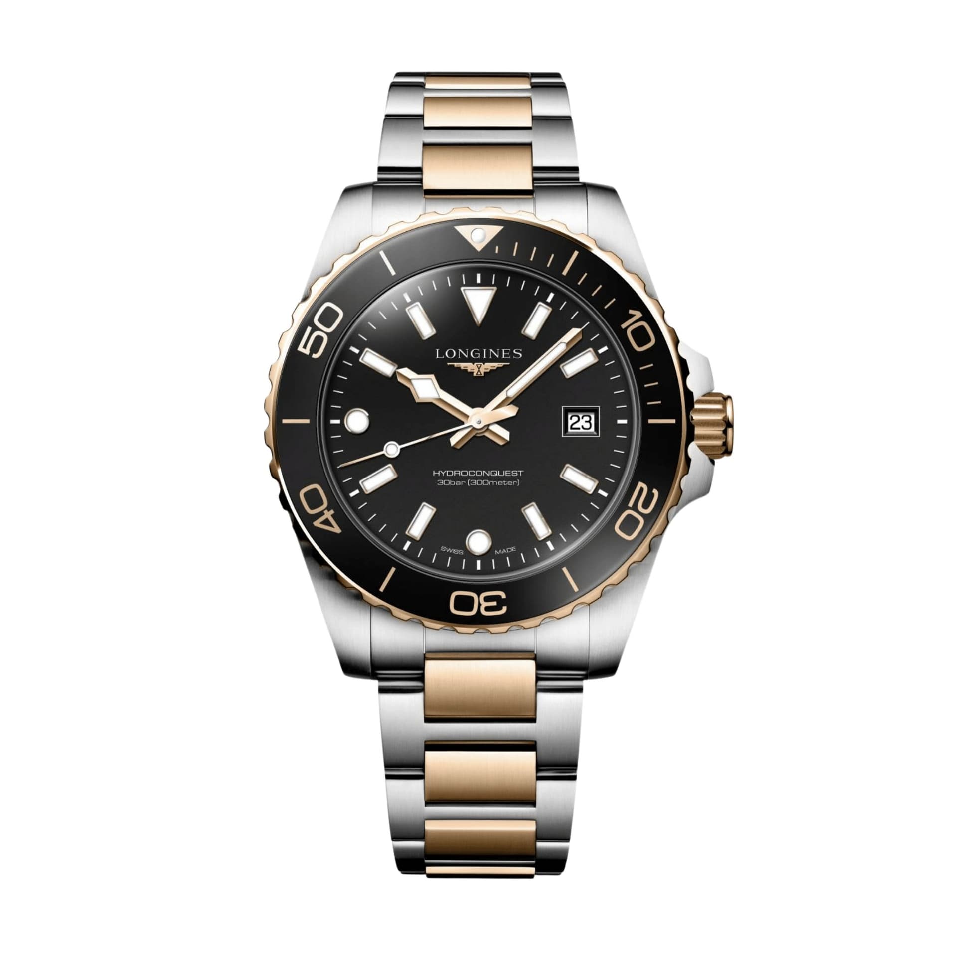 Longines Montre Longines HydroConquest 42mm Quartz Acier &amp; PVD Or Rose Cadran Noir Sablé