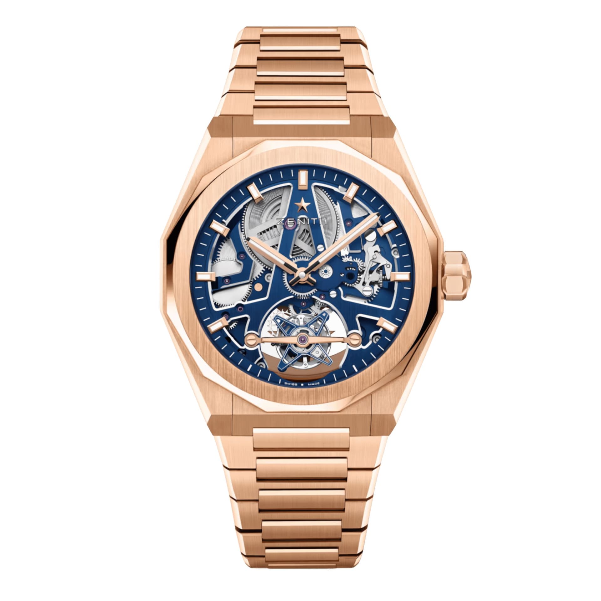 Zenith Montre Zenith Defy Skyline Tourbillon El-Primero Or Rose automatique cadran bleu bracelet or rose 41 mm