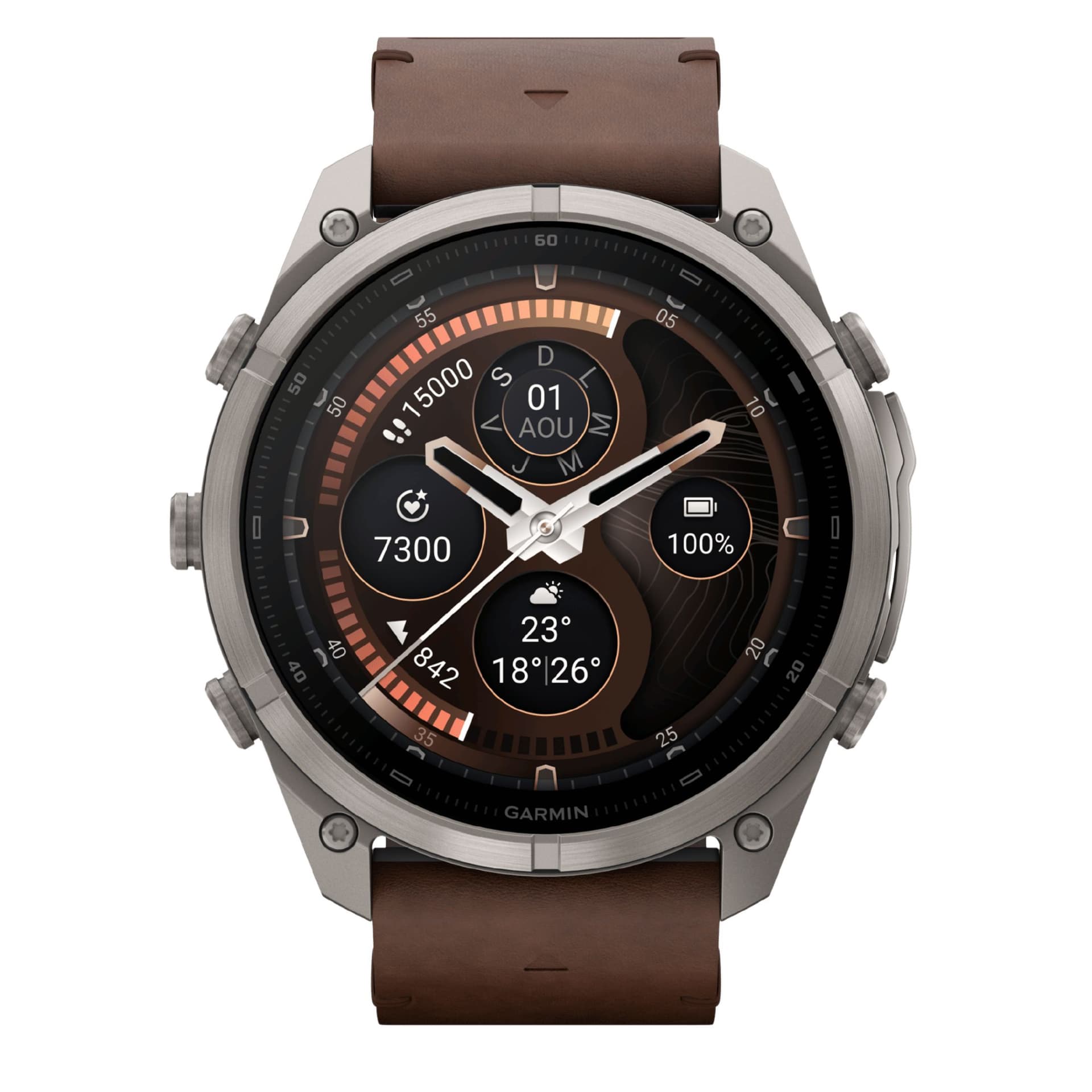 Garmin Montre Garmin Fēnix 9 Pro inReach AMOLED Sapphire Titane bracelet Walnut cuir + bracelet pebble gray/silver gray silicone 51 mm