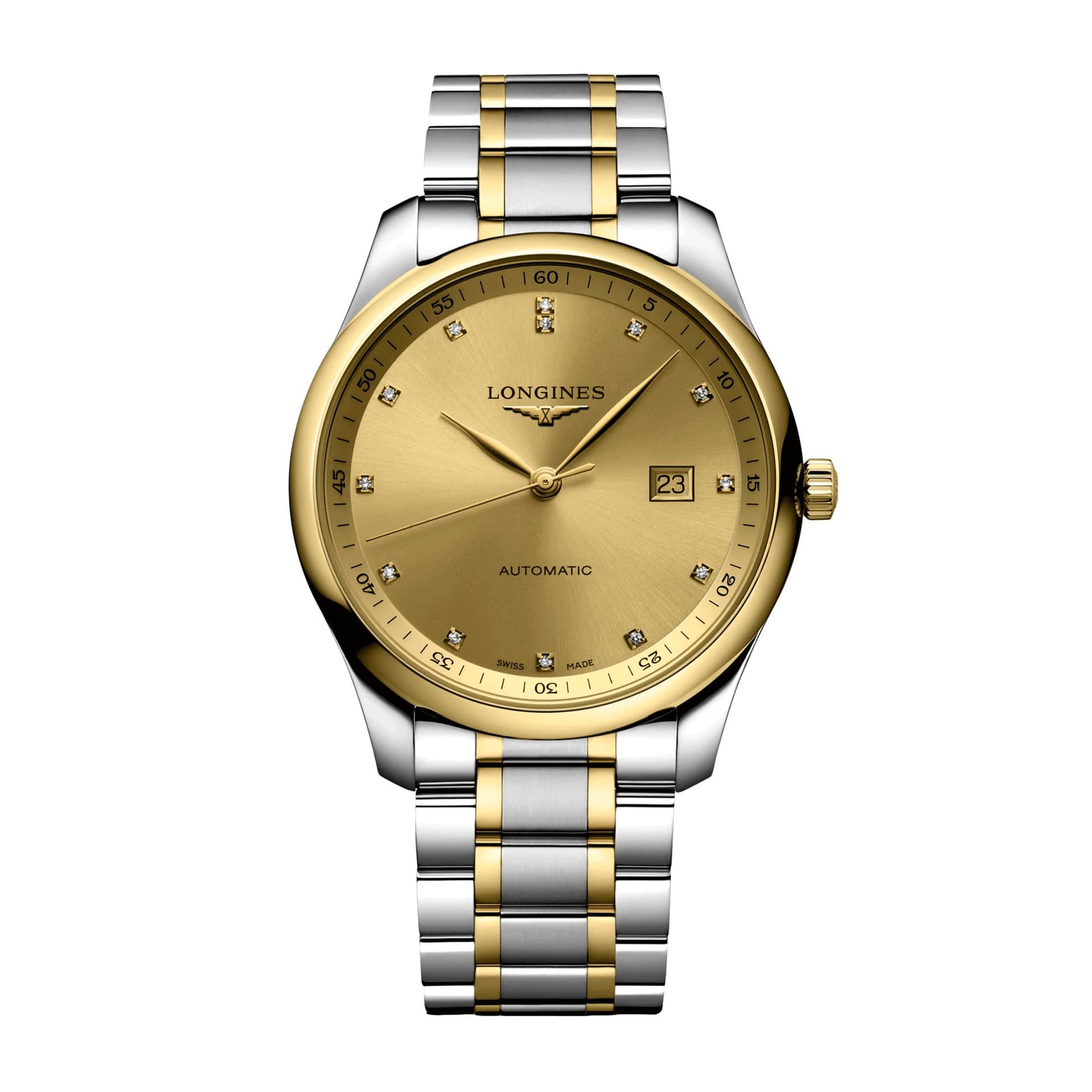 Longines Montre Longines Master Collection 42 mm Automatique Cadran Doré Bracelet Acier et coiffe en or jaune