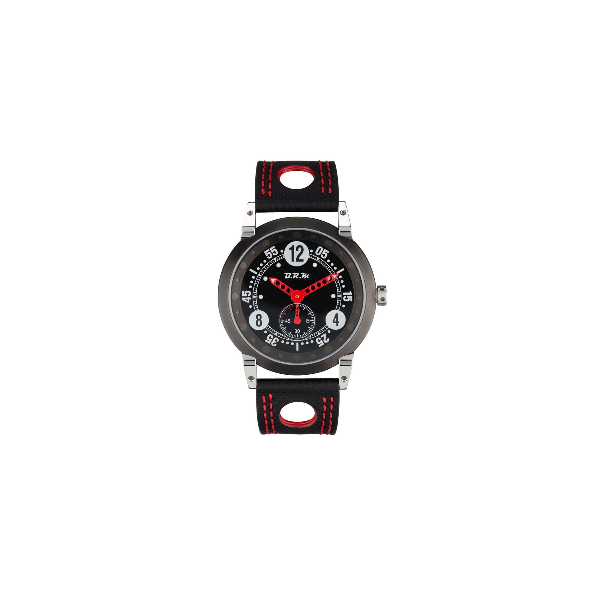 B.R.M Montre BRM FLT42 remontage manuel inox aiguilles rouges bracelet tissu technique 42 mm