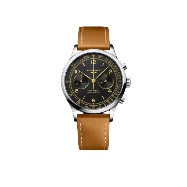 Longines Montre Longines Record 40mm Cadran Noir Bracelet Cuir
