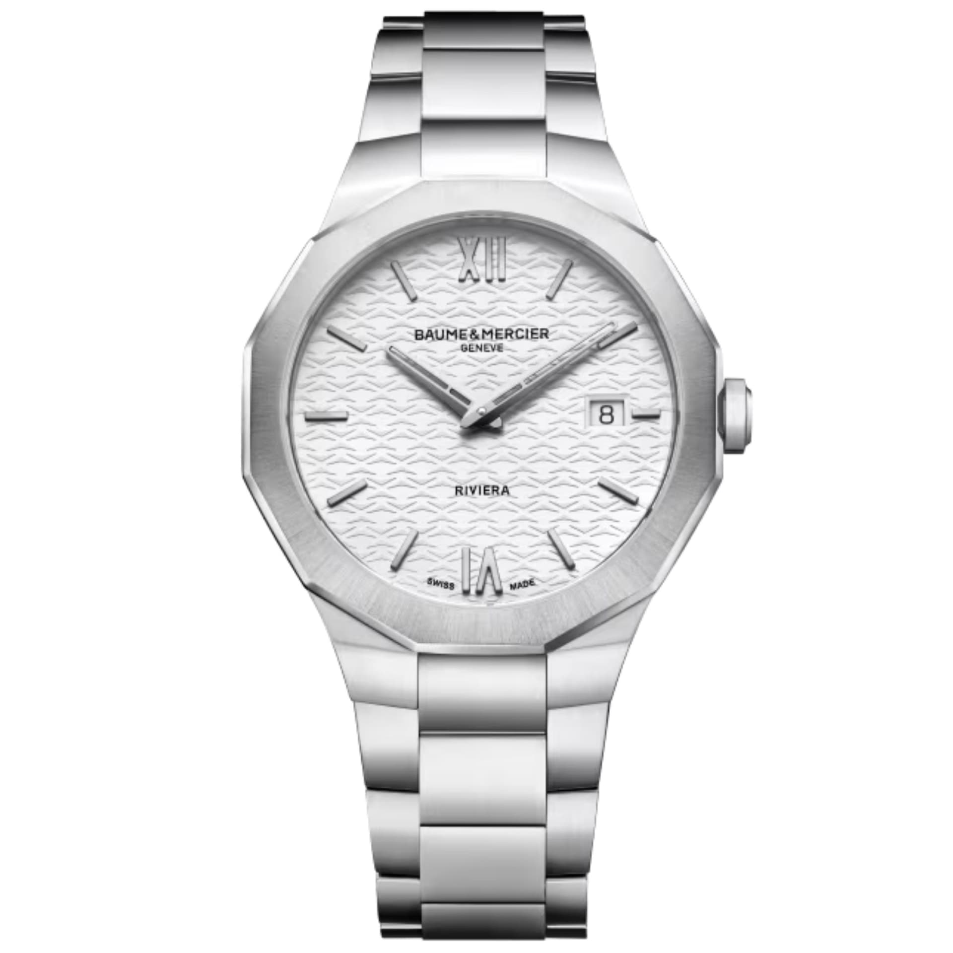 Baume & Mercier Montre Baume et Mercier Riviera quartz cadran blanc bracelet acier 39 mm