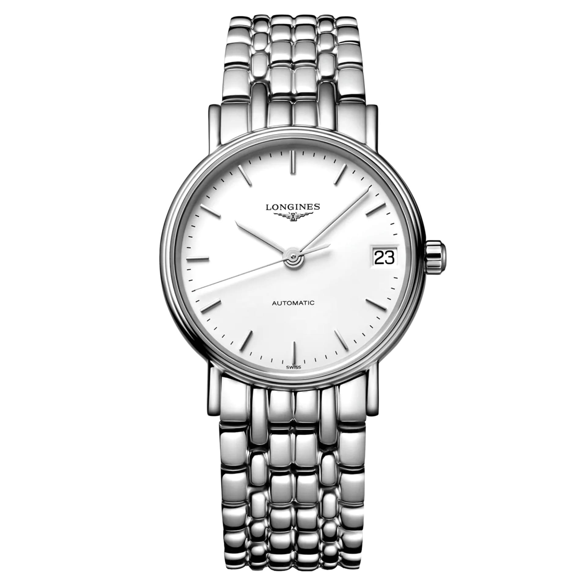 Longines Montre Longines Présence automatique cadran blanc bracelet acier 30 mm