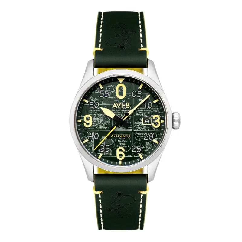 Avi-8 Montre Spitfire Smith Automatic Peanuts Snoopy Flying Ace Limited Edition Aviator Green AV-4134-02