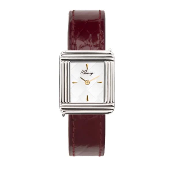 Poiray Montre Poiray Ma Première Cadran Blanc Texturé Bracelet Alligator Bordeaux