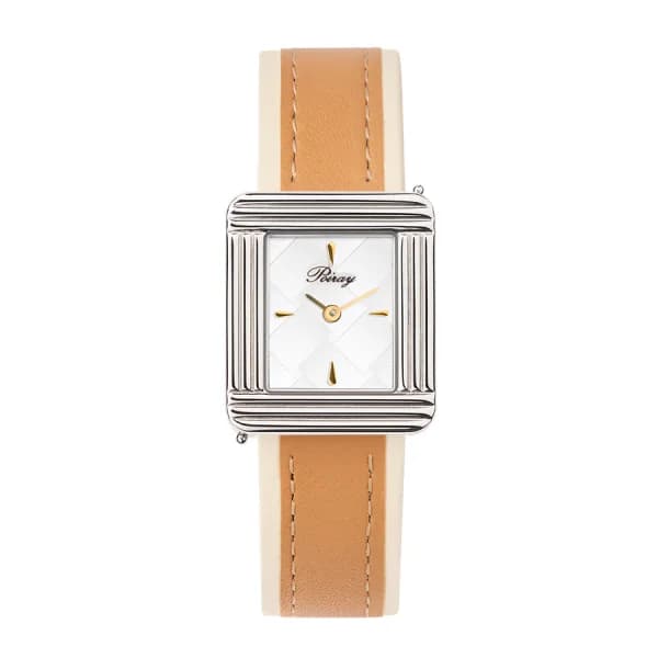 Poiray Montre Poiray Ma Première Cadran Blanc Texturé Bracelet Veau Sellier Miel